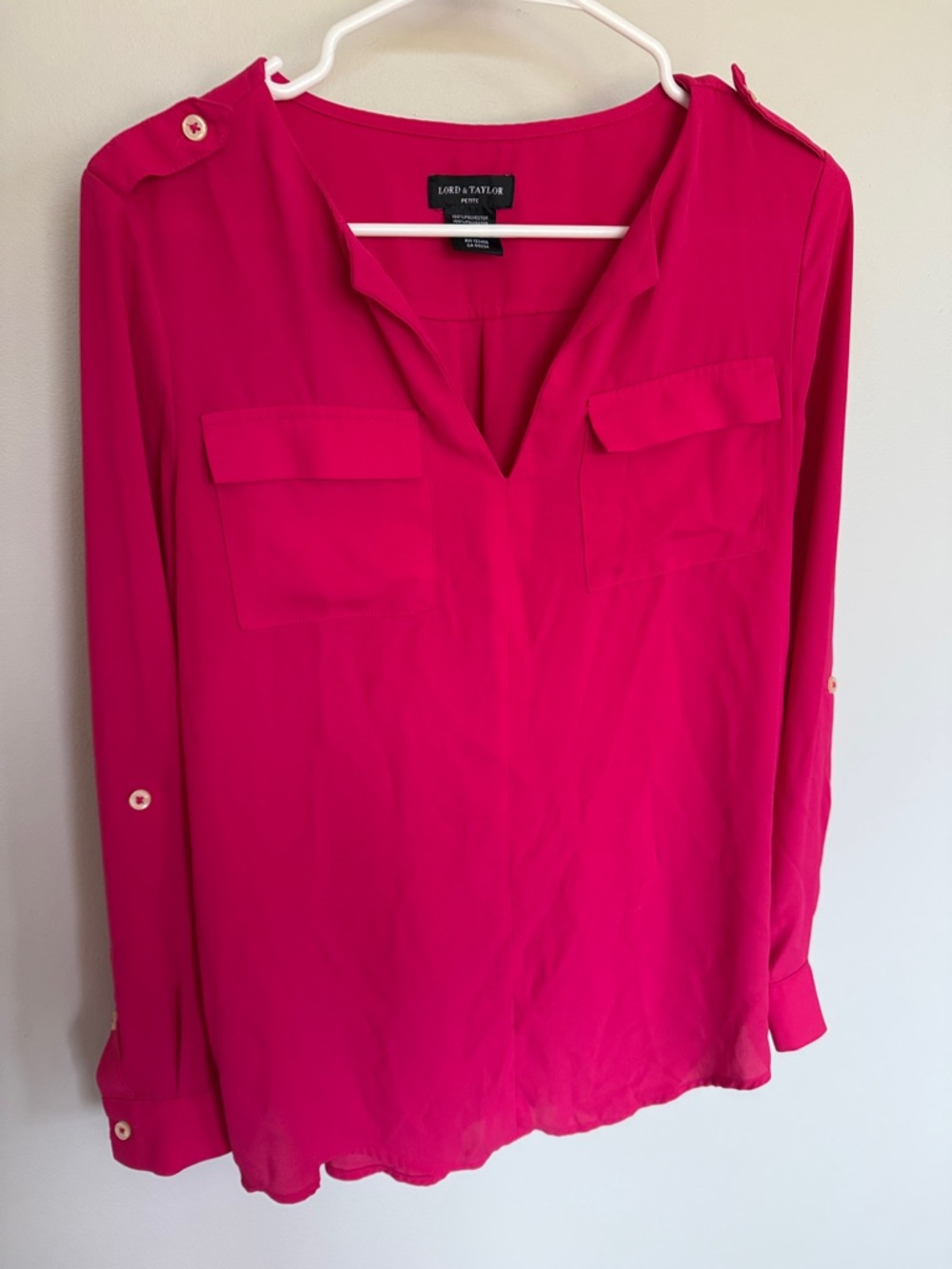 Lord & Taylor Women's Bright Fuchsia V-Neck Utility Blouse